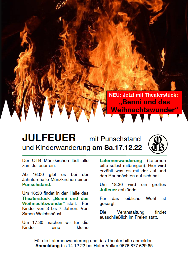 Einladung zur Veranstaltung "Julfeuer" des ÖTB Münzkirchen 